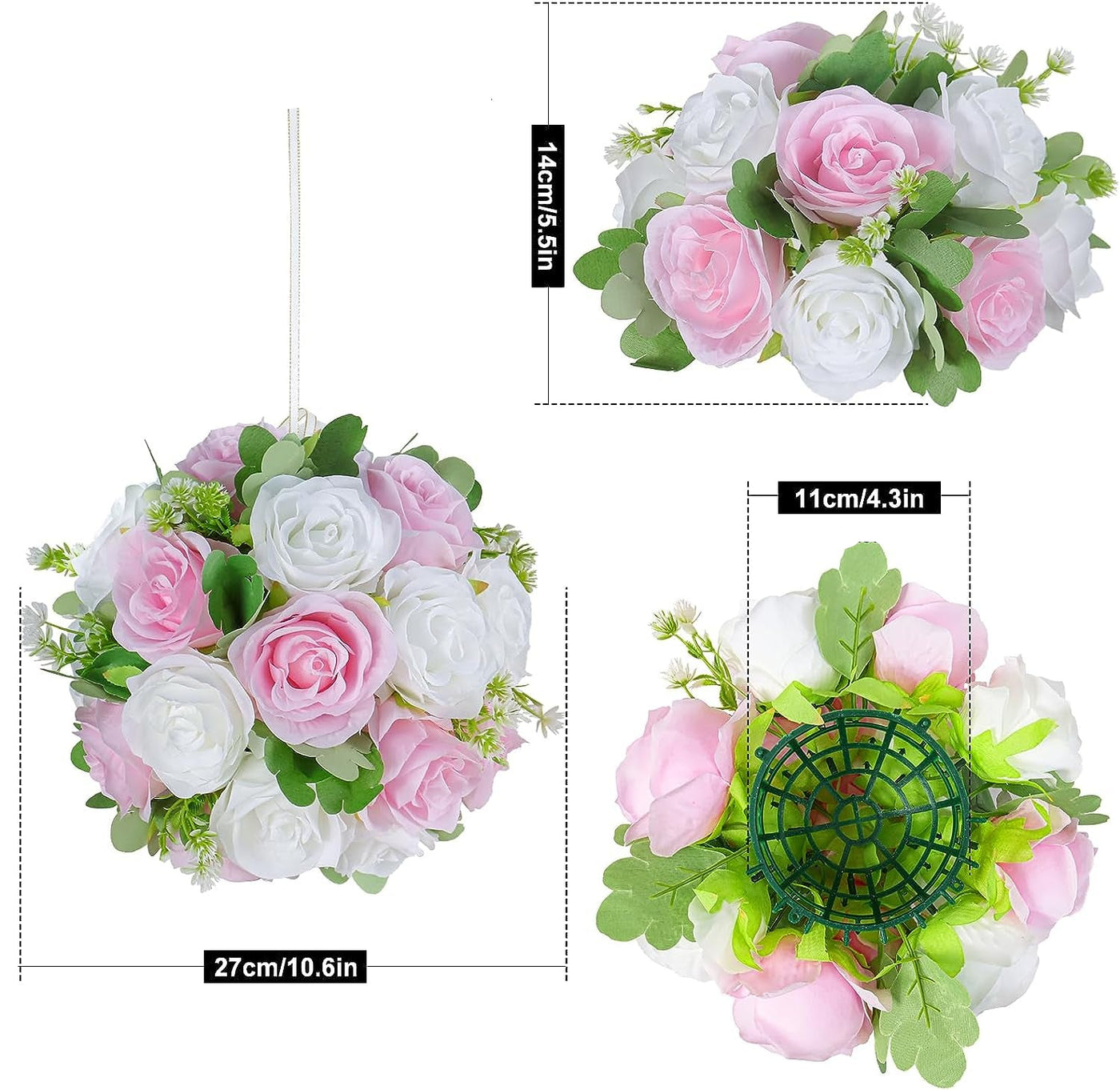 Boule Fleur Artificielle Mariage rose blanche et rose