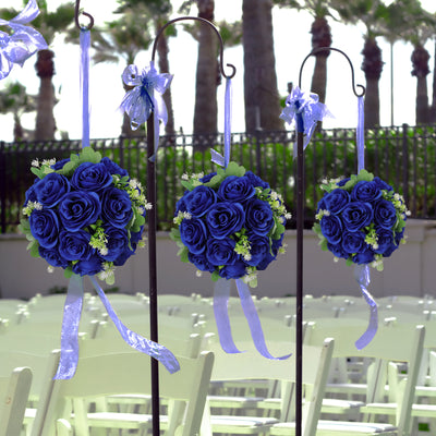 boule de rose artificielle bleue suspendue
