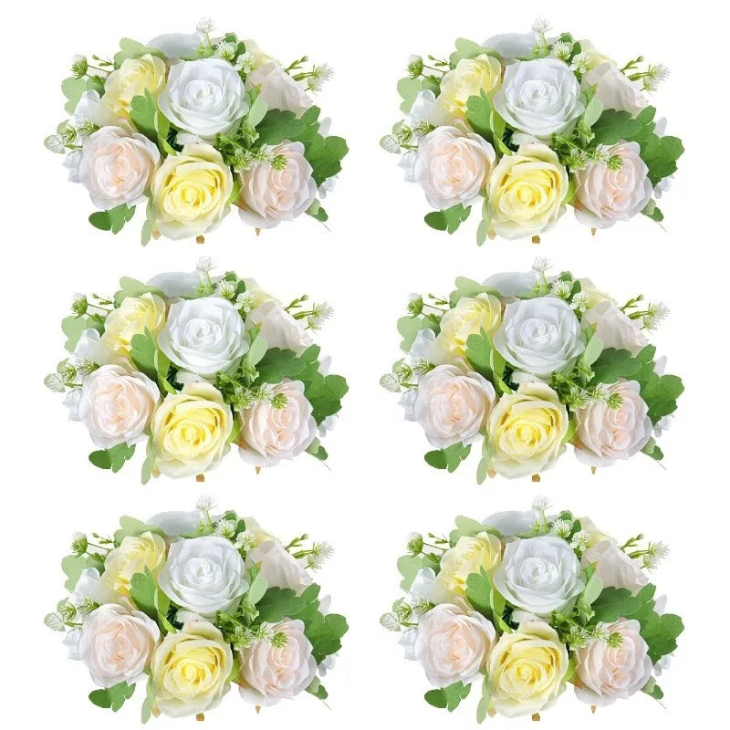 Boule Fleur Artificielle Mariage rose blanche et jaune