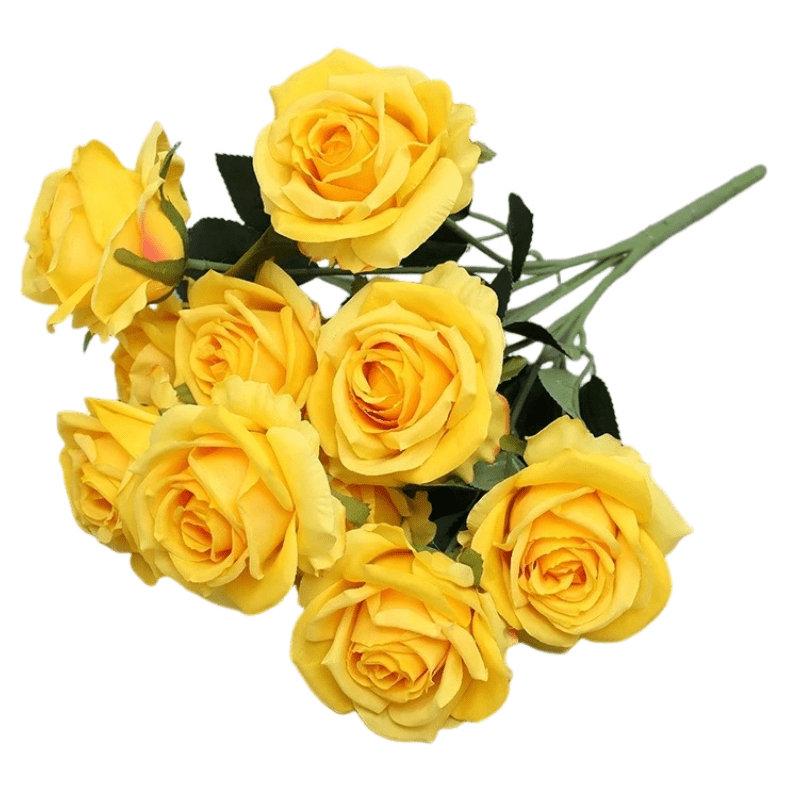 Lot De 10 Roses Artificielles Jaunes 50.8cm - Fleurs En Soie Réalistes Pour Décoration Intérieur Mariage