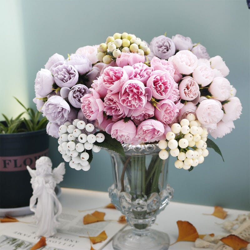 HUAESIN Bouquet Fleurs Artificielles Printemps – Pivoine, Camomille, Cerisier, Eucalyptus – Déco Mariage & Maison