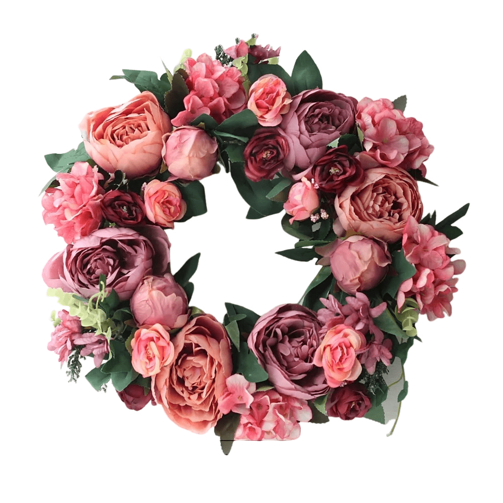 Couronne Artificielle de Pivoines Roses et Hortensias