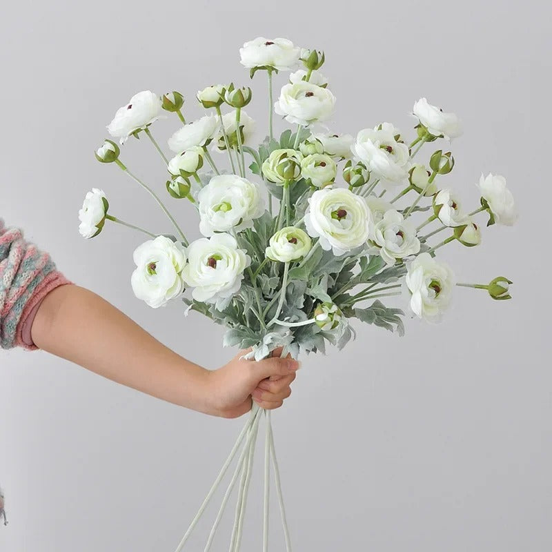 Boquet Fausse Renoncule Haut de Gamme Blanche