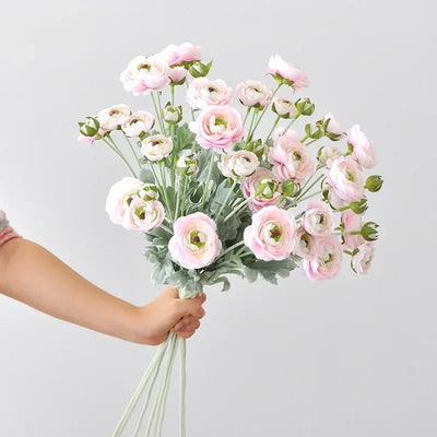 Fausse Renoncule En bouquet rose et blanc